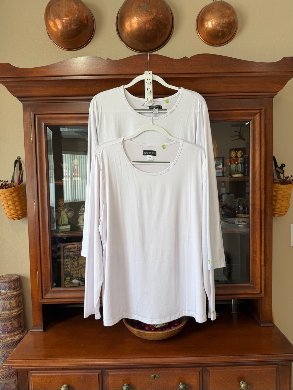 koi White Long Sleeve Scoop Neck Top